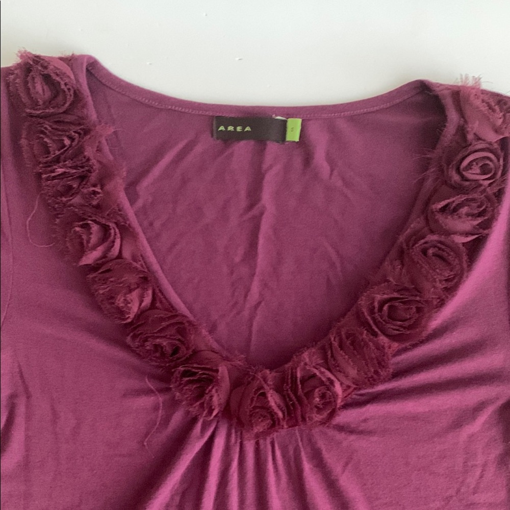 AREA Purple Flower Ruffled 3/4 Sleeve Blouse Women’s Size Small - Picture 2 of 9